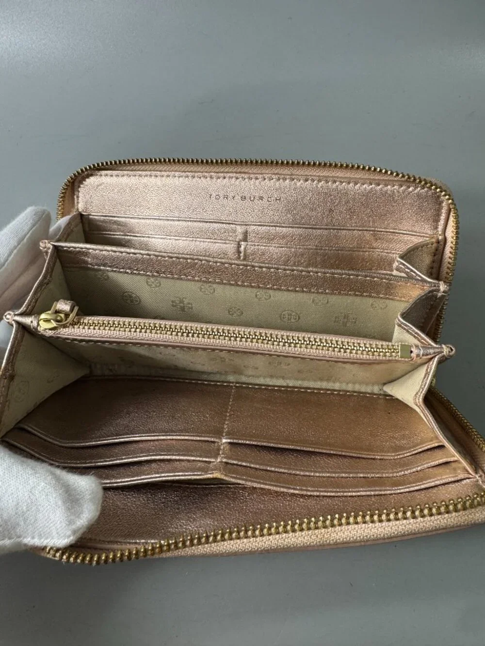 Tory Burch Rose Gold Diamond Quilted Leather Fleming Continental Wallet